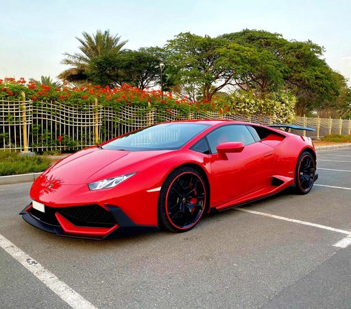 Rent a Red Lamborghini Huracan Coupe in Dubai